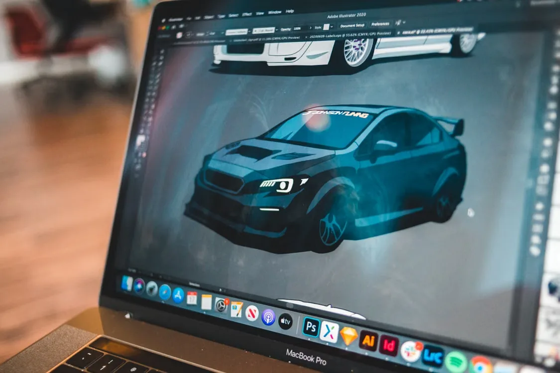 Vehicle design work displayed on a laptop